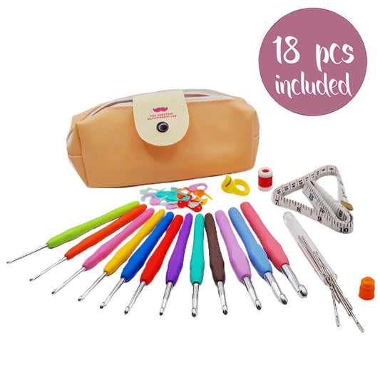 18 pcs Crochet Hook Set with Case & Accessories